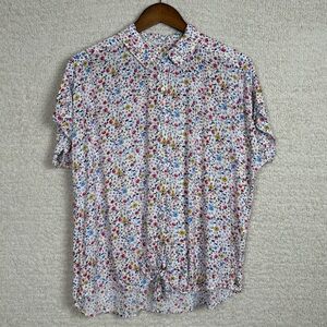 Jane and Delancey Top Women XL White Ditsy Floral Collared Button Down Tie Front